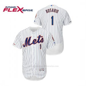 Camiseta Beisbol Hombre New York Mets Amed Rosario 150th Aniversario Patch Autentico Flex Base Blanco