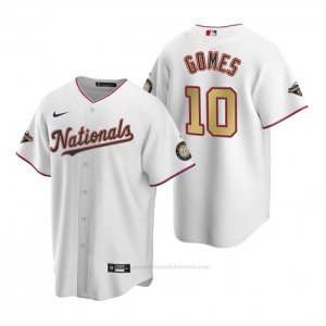 Camiseta Beisbol Hombre Washington Nationals Yan Gomes Gold-Trimmed Championship Replica Blanco