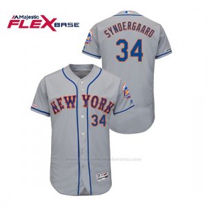 Camiseta Beisbol Hombre New York Mets Noah Syndergaard 150th Aniversario Patch Autentico Flex Base Gris