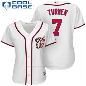 Camiseta Beisbol Mujer Washington Nationals 7 Trea Turner Blanco 2017 Cool Base