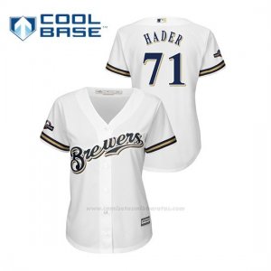 Camiseta Beisbol Mujer Milwaukee Brewers Josh Hader 2019 Postseason Cool Base Blanco