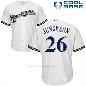 Camiseta Beisbol Hombre Milwaukee Brewers Taylor Jungmann Blanco Autentico Coleccion Cool Base Custom