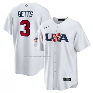 Camiseta Beisbol Hombre USA 2023 Mookie Betts Replica Blanco