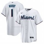 Camiseta Beisbol Hombre Miami Marlins Connor Norby Primera Replica Blanco