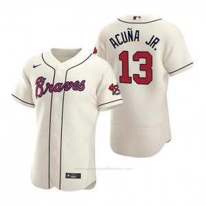 Camiseta Beisbol Hombre Atlanta Braves Ronald Acuna Jr. Autentico 2020 Alterno Crema