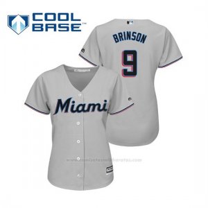 Camiseta Beisbol Mujer Miami Marlins Lewis Brinson Cool Base Majestic Road 2019 Gris