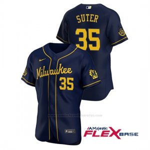 Camiseta Beisbol Hombre Milwaukee Brewers Brent Suter Autentico 2020 Alternato Azul