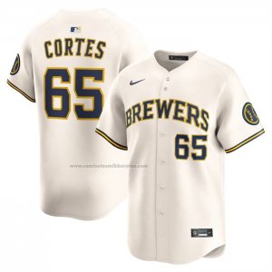 Camiseta Beisbol Hombre Milwaukee Brewers Nestor Cortes Primera Limited Crema