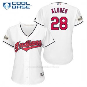 Camiseta Beisbol Mujer Cleveland Indians 2017 Postemporada 28 Corey Kluber Blanco Cool Base