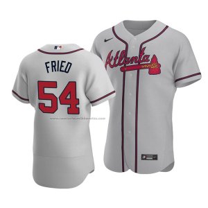 Camiseta Beisbol Hombre Atlanta Braves Max Fried Autentico Road Gris