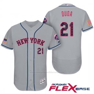 Camiseta Beisbol Hombre New York Mets 2017 Estrellas y Rayas Lucas Duda Gris Flex Base
