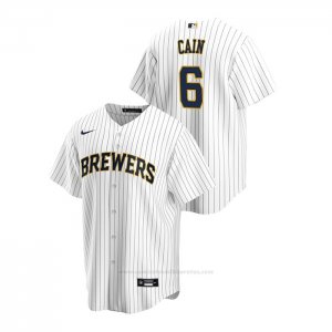 Camiseta Beisbol Hombre Milwaukee Brewers Lorenzo Cain Replica Alterno Blanco