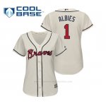 Camiseta Beisbol Mujer Atlanta Braves Ozzie Albies Cool Base Majestic Alternato 2019 Crema