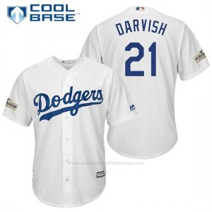 Camiseta Beisbol Hombre Los Angeles Dodgers 2017 Postemporada Yu Darvish Blanco Cool Base