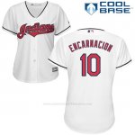Camiseta Beisbol Mujer Cleveland Indians 10 Edwin Encarnacion Blanco 2017 Cool Base