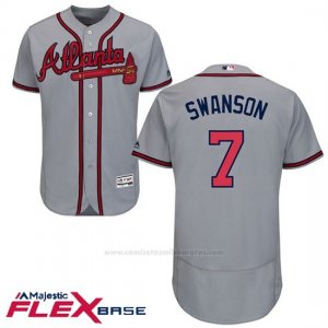 Camiseta Beisbol Hombre Atlanta Braves 7 Dansby Swanson Gris Flex Base
