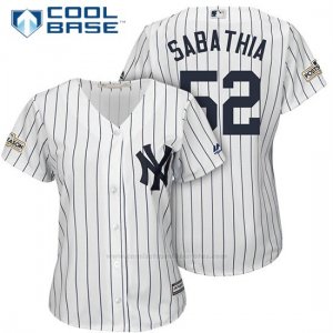 Camiseta Beisbol Mujer New York Yankees 2017 Postemporada C.c. Sabathia Blanco Cool Base
