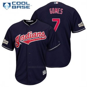 Camiseta Beisbol Hombre Cleveland Indians 2017 Postemporada 7 Yan Gomes Azul Cool Base