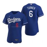 Camiseta Beisbol Hombre Los Angeles Dodgers Trea Turner Autentico Alterno Azul