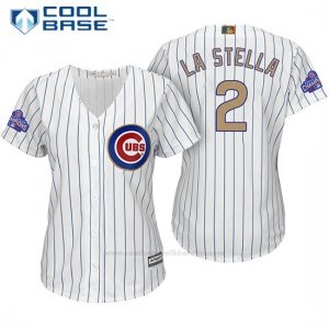 Camiseta Beisbol Mujer Chicago Cubs 2 Tommy La Stella Blanco Oro Program Cool Base