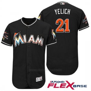 Camiseta Beisbol Hombre Miami Marlins 21 Christian Yelich Negro 2017 Flex Base