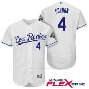 Camiseta Beisbol Hombre Kansas City Royals Alex Gordon Blanco 50th Season Spanish Flex Base