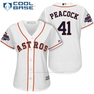 Camiseta Beisbol Mujer Houston Astros 2017 World Series Campeones Brad Peacock Blanco Cool Base