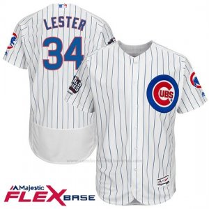 Camiseta Beisbol Hombre Chicago Cubs 34 Jon Lester Blanco 2016 World Series Champions Flex Base