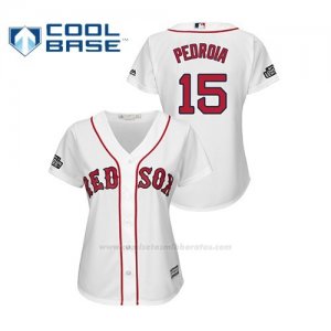 Camiseta Beisbol Mujer Boston Red Sox Dustin Pedroia Cool Base 2019 London Series Blanco