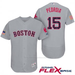 Camiseta Beisbol Hombre Boston Red Sox 2017 Estrellas y Rayas 15 Dustin Pedroia Gris Flex Base