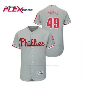 Camiseta Beisbol Hombre Philadelphia Phillies Jake Arrieta 150th Aniversario Patch Flex Base Gris