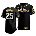 Camiseta Beisbol Hombre Miami Marlins Lewis Brinson Golden Edition Autentico Negro