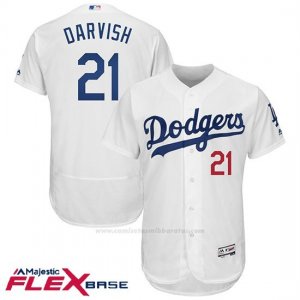Camiseta Beisbol Hombre Los Angeles Dodgers 21 Yu Darvis Blanco Flex Base