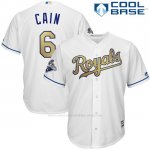 Camiseta Beisbol Hombre Kansas City Royals Lorenzo Cain World Series Campeones Oro Program Blanco Cool Base