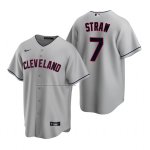 Camiseta Beisbol Hombre Cleveland Indians Myles Straw Replica Road Gris