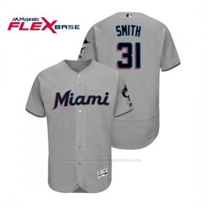 Camiseta Beisbol Hombre Miami Marlins Caleb Smith Flex Base Autentico Collection Road 2019 Gris