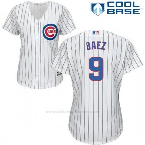 Camiseta Beisbol Mujer Chicago Cubs Blanco 9 Javier Baez Autentico Coleccion Cool Base