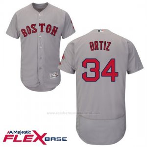 Camiseta Beisbol Hombre Boston Red Sox 34 David Ortiz Gris Autentico Coleccion Flex Base