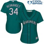 Camiseta Beisbol Mujer Seattle Mariners 34 Felix Hernandez Verde Alterno Cool Base