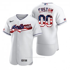 Camiseta Beisbol Hombre Cleveland Indians Personalizada 2020 Stars & Stripes 4th of July Blanco
