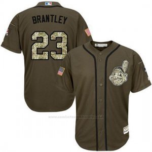 Camiseta Beisbol Hombre Cleveland Indians 23 Michael Brantley Verde Salute To Service