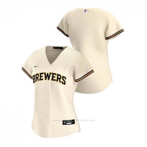 Camiseta Beisbol Mujer Milwaukee Brewers Replica 2020 Primera Crema