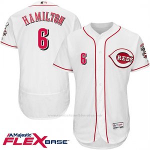 Camiseta Beisbol Hombre Cincinnati Reds 6 Billy Hamilton 6 Blanco Flex Base Autentico Coleccion Jugador