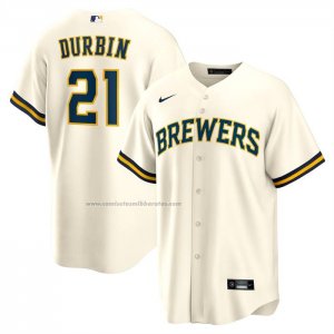 Camiseta Beisbol Hombre Milwaukee Brewers Caleb Durbin Primera Replica Crema
