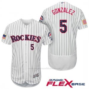 Camiseta Beisbol Hombre Colorado Rockies 2017 Estrellas y Rayas Carlos Gonzalez 5 Blanco Flex Base
