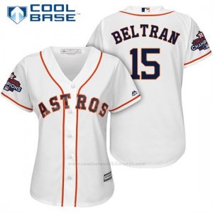 Camiseta Beisbol Mujer Houston Astros 2017 World Series Campeones Carlos Beltran Blanco Cool Base