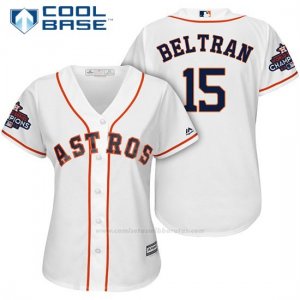 Camiseta Beisbol Mujer Houston Astros 2017 World Series Campeones Carlos Beltran Blanco Cool Base