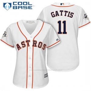 Camiseta Beisbol Mujer Houston Astros 2017 World Series Evan Gattis Blanco Cool Base