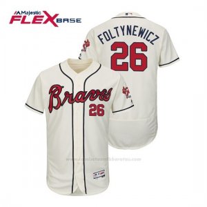 Camiseta Beisbol Hombre Atlanta Braves Mike Foltynewicz Flex Base Autentico Collezione Alternato 2019 Crema