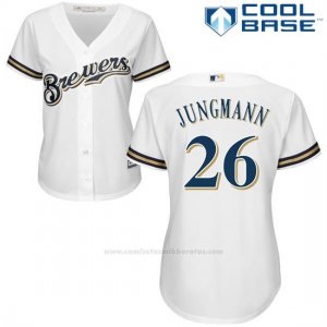 Camiseta Beisbol Mujer Milwaukee Brewers Taylor Jungman Blanco Autentico Coleccion Cool Base